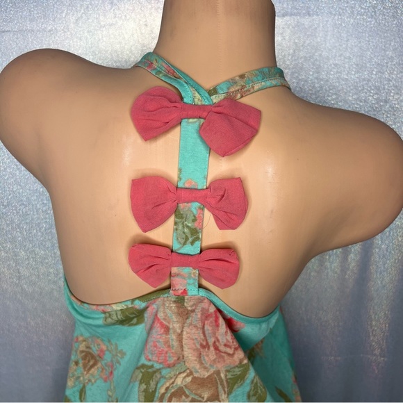 Rue 21 tank floral bows on back racer back turquoise blue pink cute stretchy - Picture 5 of 6